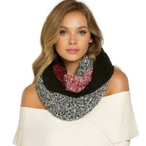 Soft Cozy Blanket Knitted Infinity Scarf Circle Loop Color-Block Black